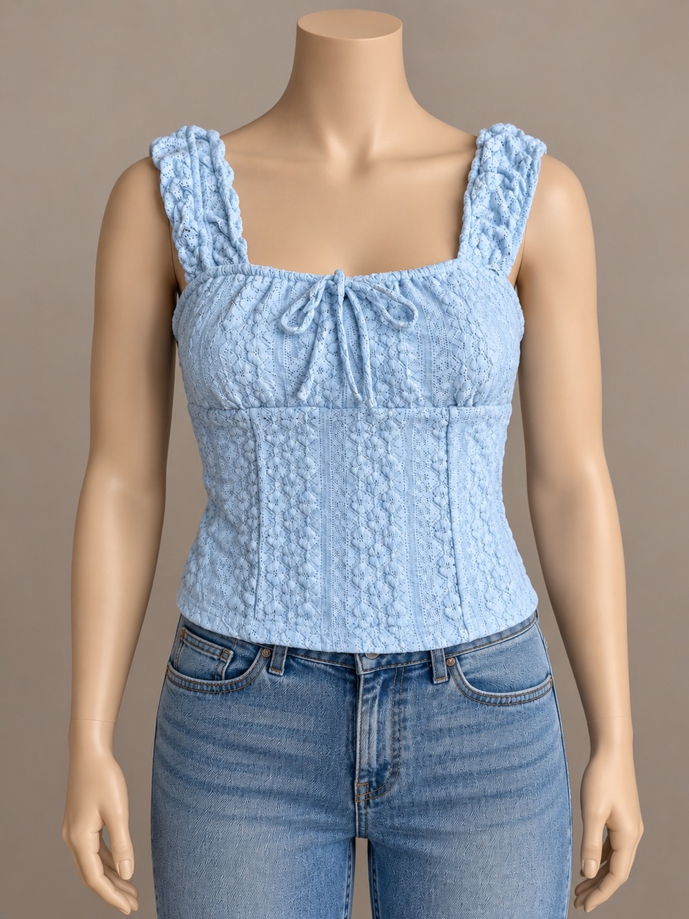 Aeropostale Light Blue Lace Ruffle Strap Tie Front Tank Top S